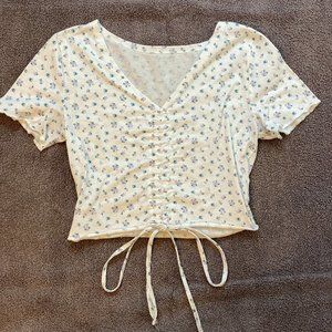 SHEIN White Floral Tie Front Crop Top